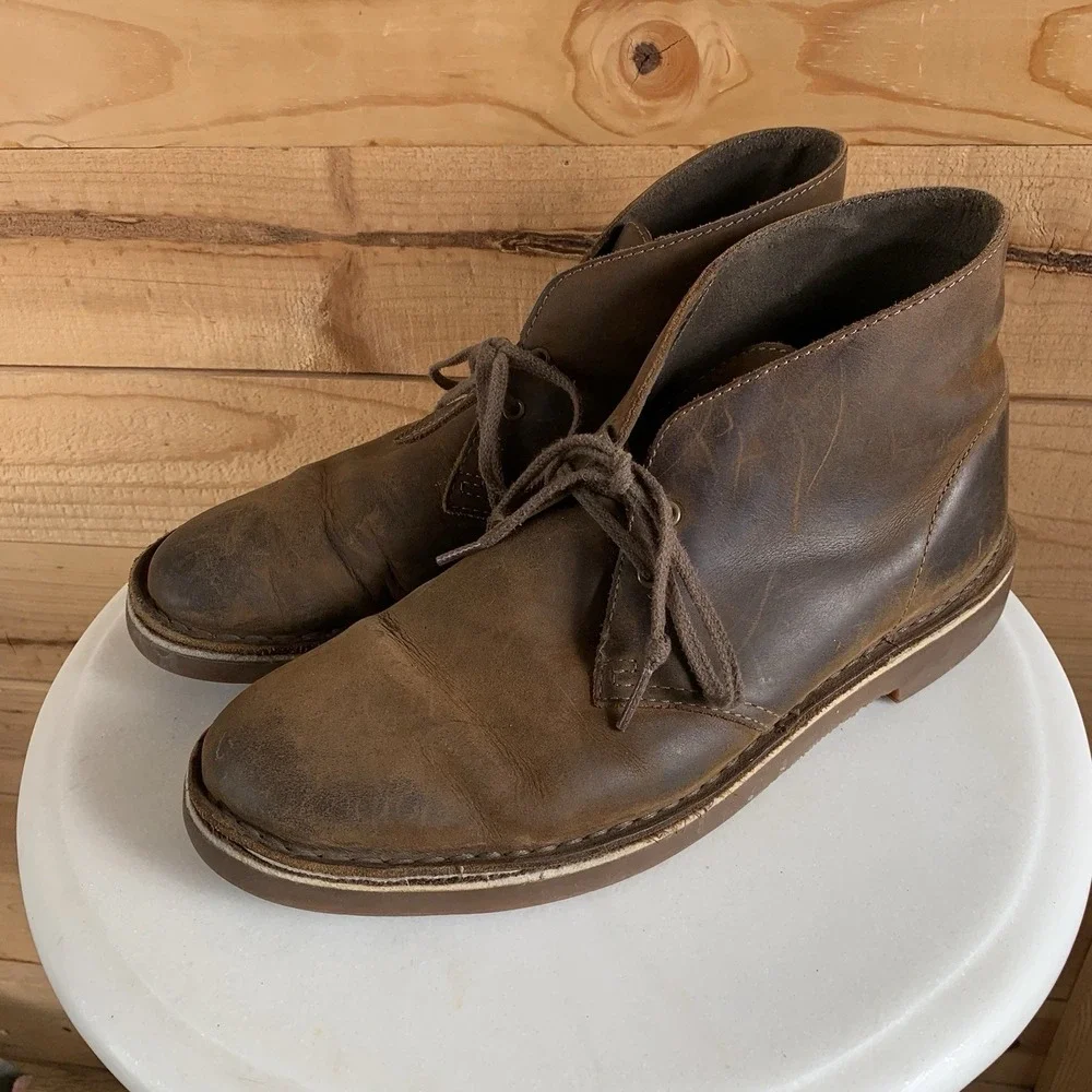 Clarks‎ Men's 9.5m Chukka Leather Distressed High Top Comfort Boots Grunge